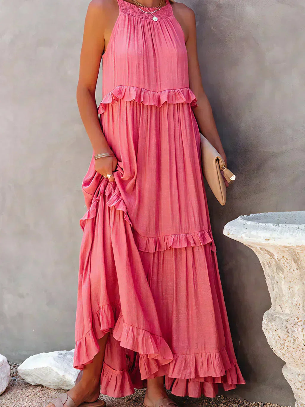 Hannah | Maxikleid mit Volants & Neckholder-Ausschnitt
