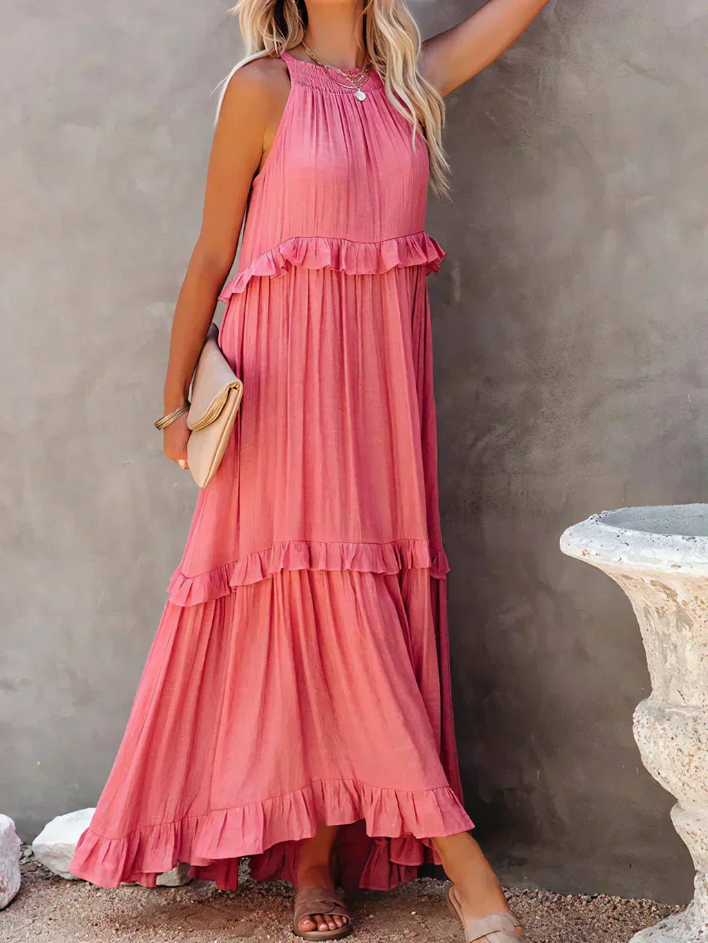 Hannah | Maxikleid mit Volants & Neckholder-Ausschnitt