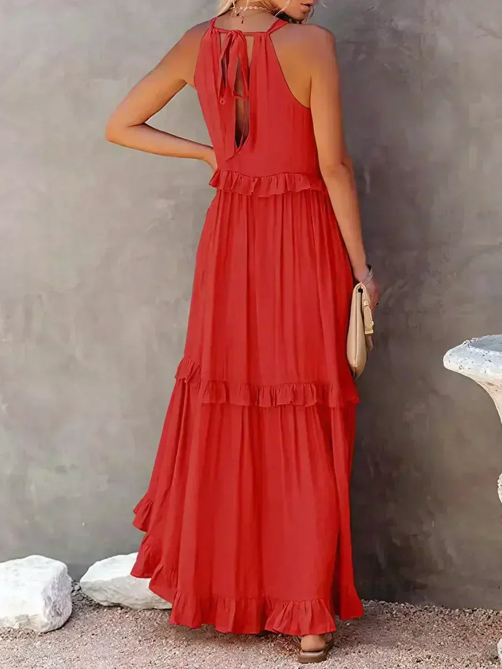 Hannah | Maxikleid mit Volants & Neckholder-Ausschnitt