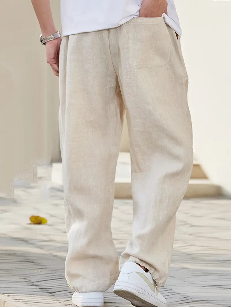 Herren Elastischer Bund Weite Leinen Hose