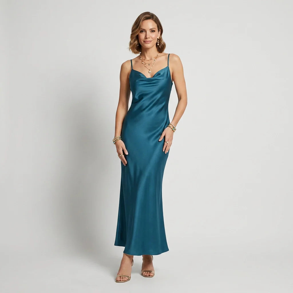 Midikleid im figurbetonten Stil mit Wasserfallausschnitt aus Satin