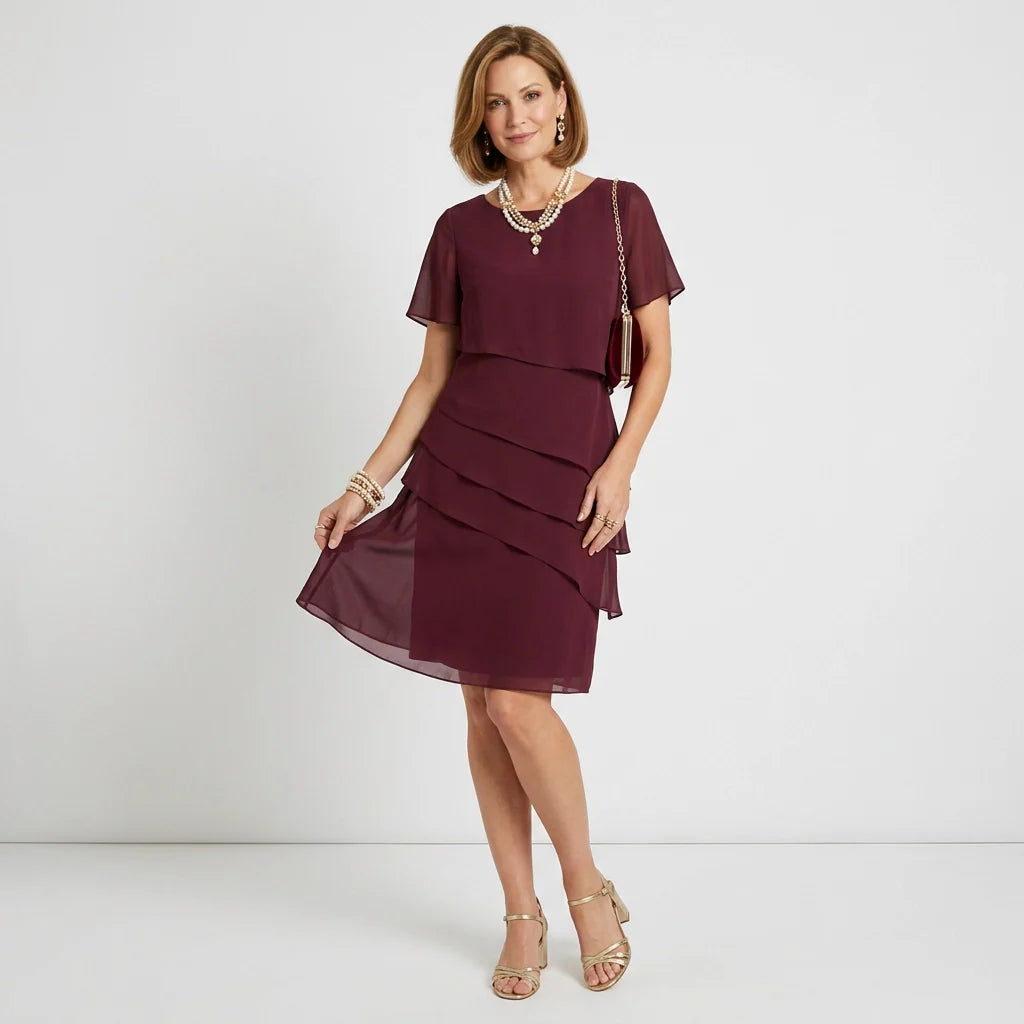 Midikleid im Stufenkleid-Design mit kurzen Ärmeln aus Chiffon