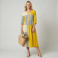 Midikleid in A-Linie mit 3/4-Arm und V-Ausschnitt