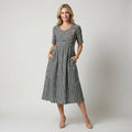 Midi Sommerkleid in A-Linie mit Kurzarm und Rundhalsausschnitt