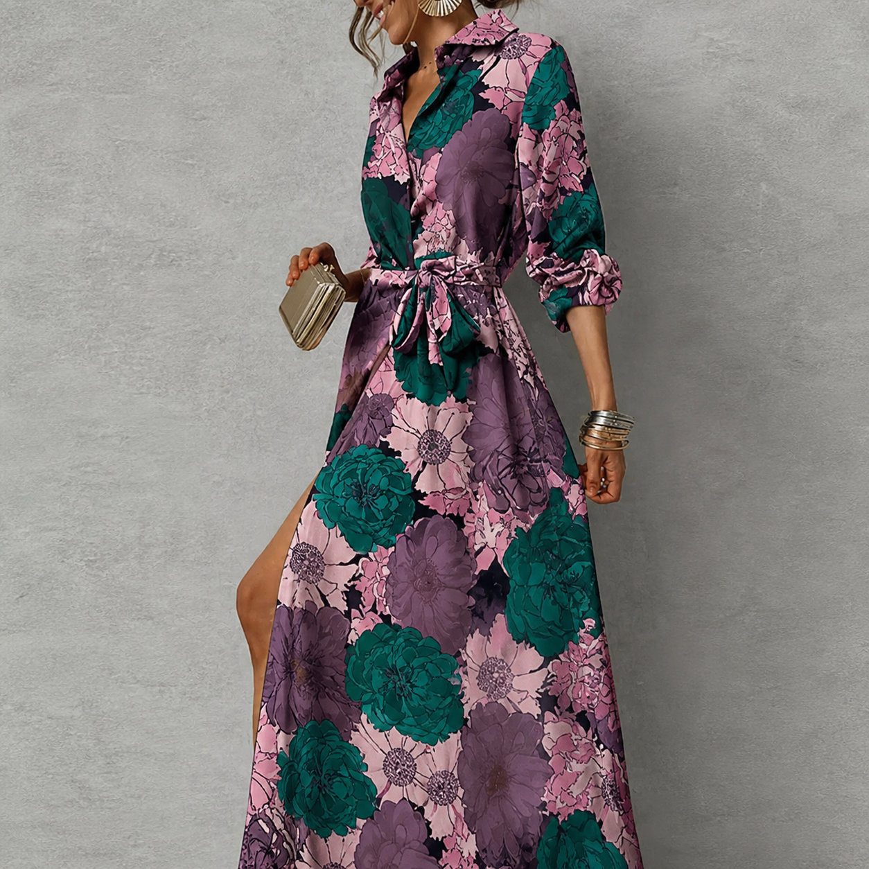 Mila | Damen Abendkleid Maxi Blumenmuster