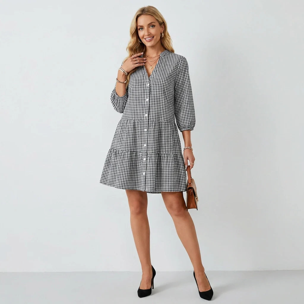 Minikleid in A-Linie mit Karomuster im Hemdblusen Stil