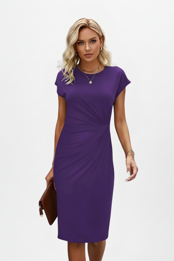 Mirabel | Damen Rundhals Etuikleid mit Raffung