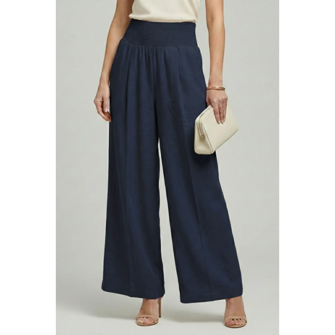 Emily | Damen Palazzo Hose Mit Hoher Taille Und Falten