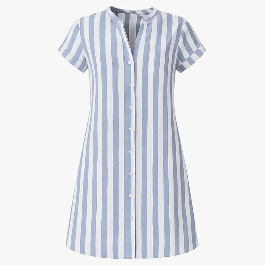 Mirjam | Damen blau Sommer Kurzarm Hemdkleid