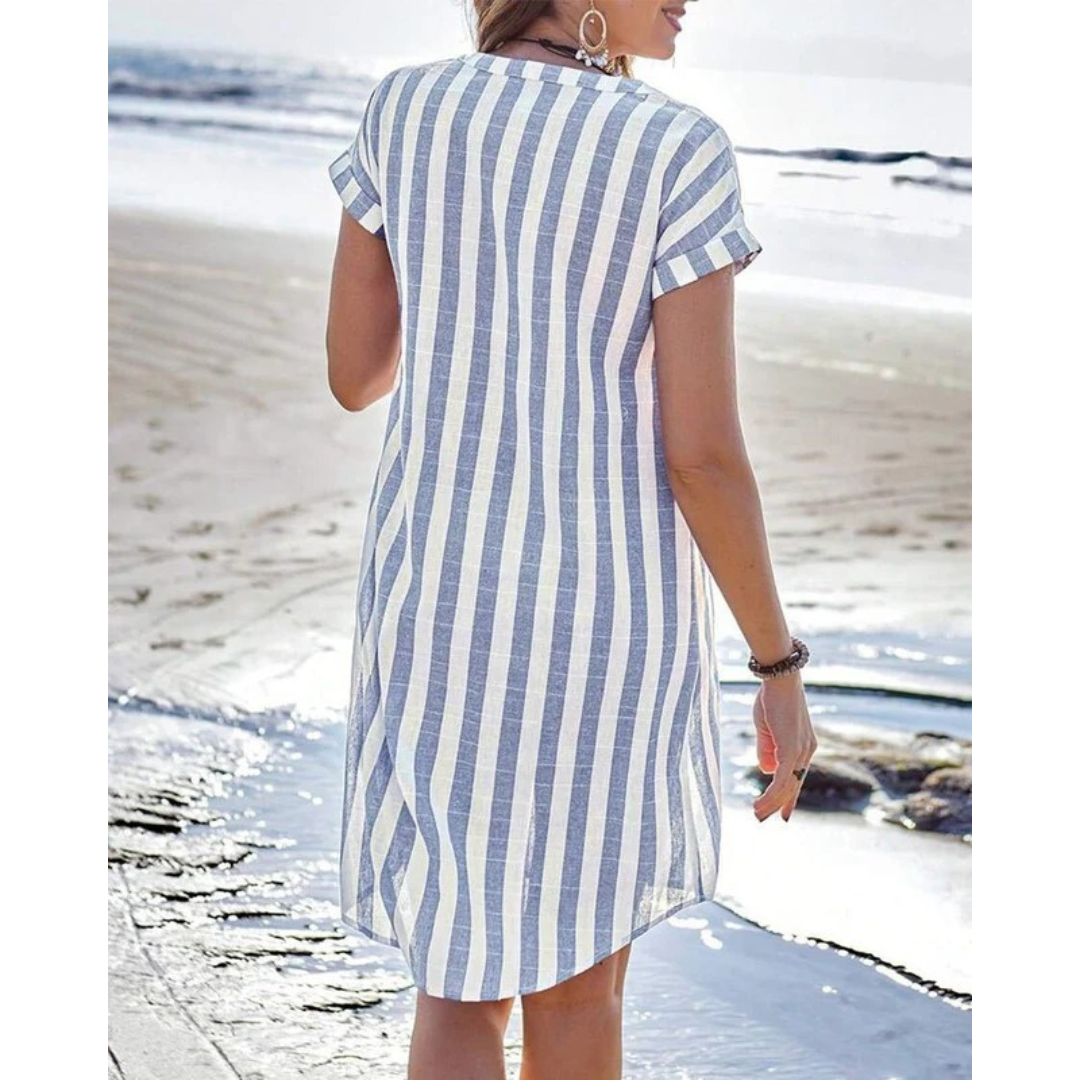 Mirjam | Damen blau Sommer Kurzarm Hemdkleid