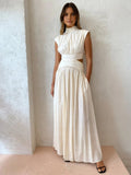 Alba | Damen Maxikleid mit Cut-Out, Stehkragen ärmellos elegant