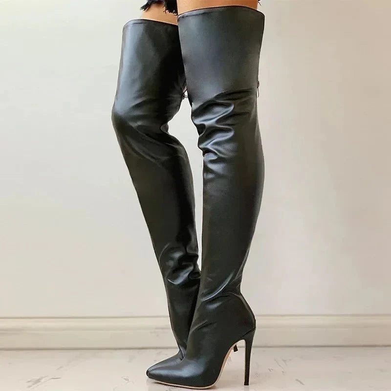 Drune | Overknee-Stiefel - Leder - Spitz zulaufend - Stiletto-Absatz - Elegante Passform