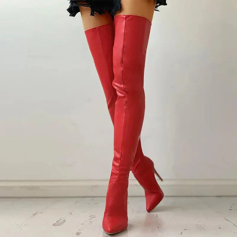 Drune | Overknee-Stiefel - Leder - Spitz zulaufend - Stiletto-Absatz - Elegante Passform