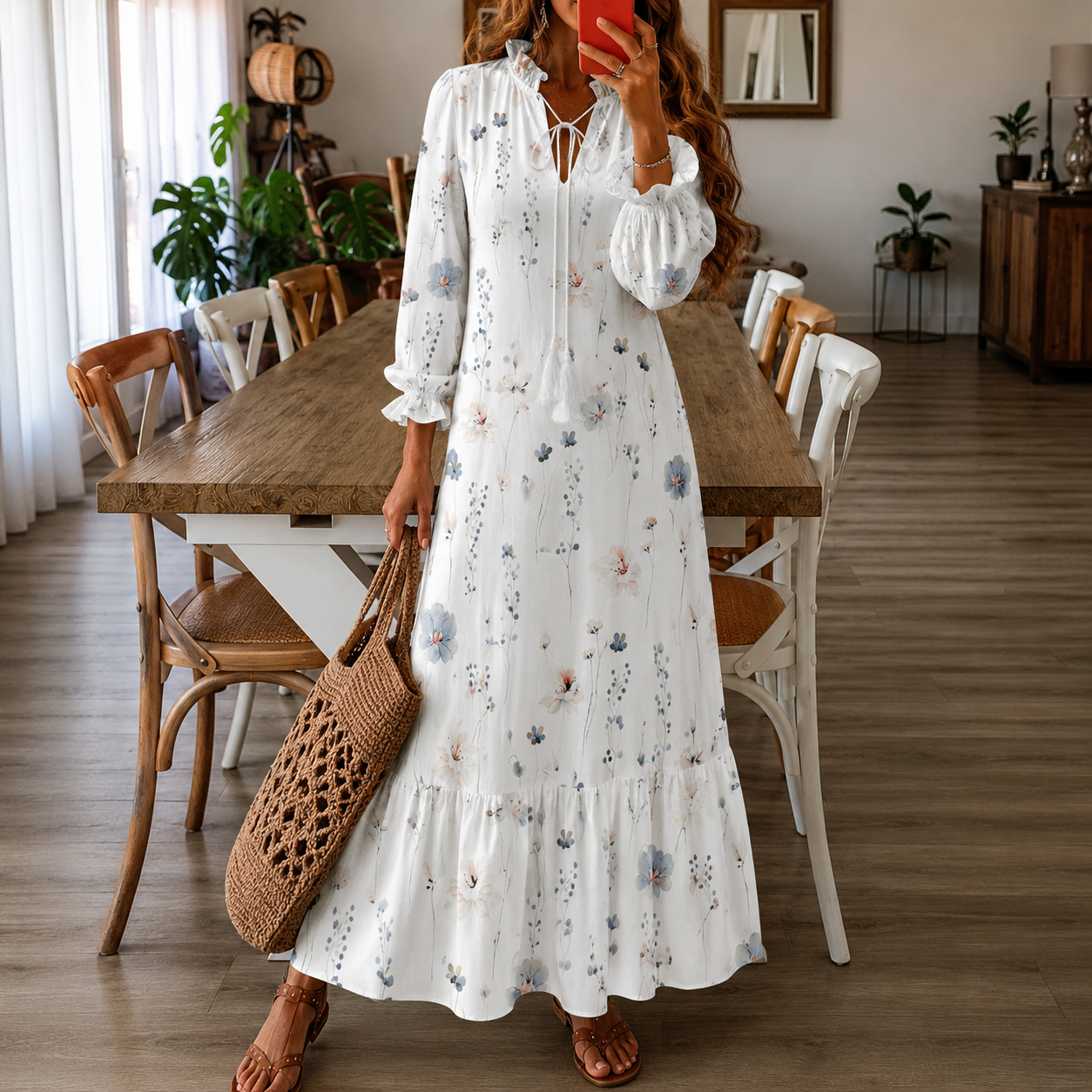 Nadja | Leichtes Damen Sommerkleid Maxi floral Boho stilvoll