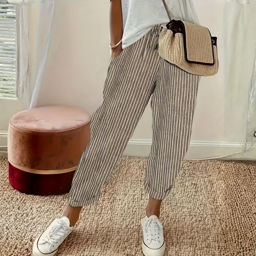 Nathalie | Damen Gestreifte Weite Hose