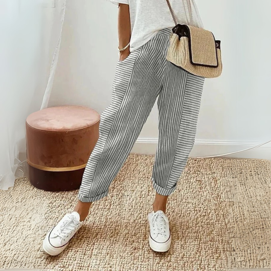 Nathalie | Damen Gestreifte Weite Hose