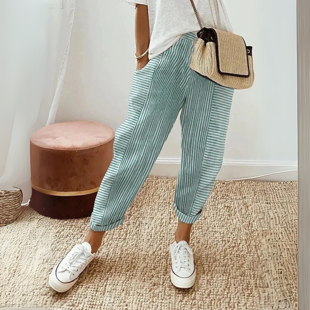 Nathalie | Damen Gestreifte Weite Hose