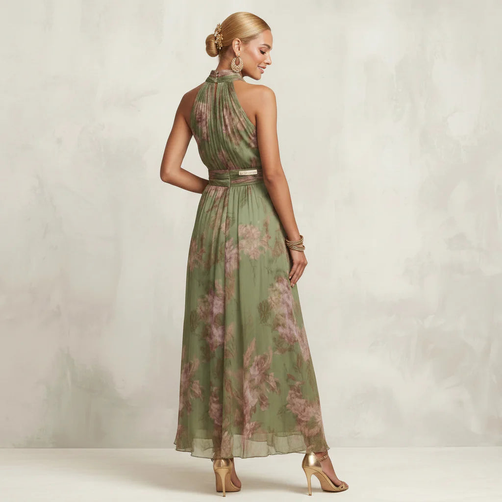Langes Neckholder Sommerkleid aus Chiffon mit Blumenprint