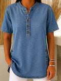 Nora | Damen Kurzarm Jeansbluse mit Knopfleiste