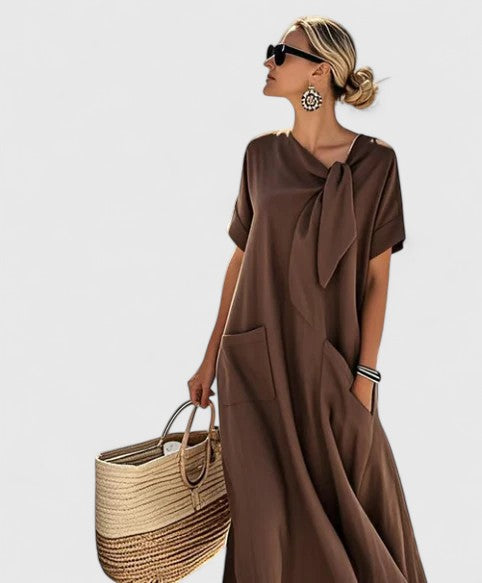 Damen Kurze Ärmel Taschen Sommer Midikleid