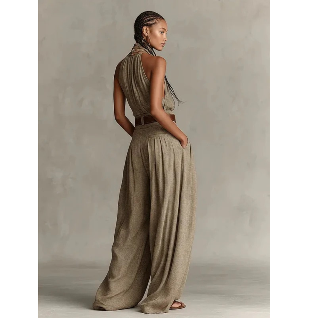 Nuri | Damen Taupe Neckholder Jumpsuit