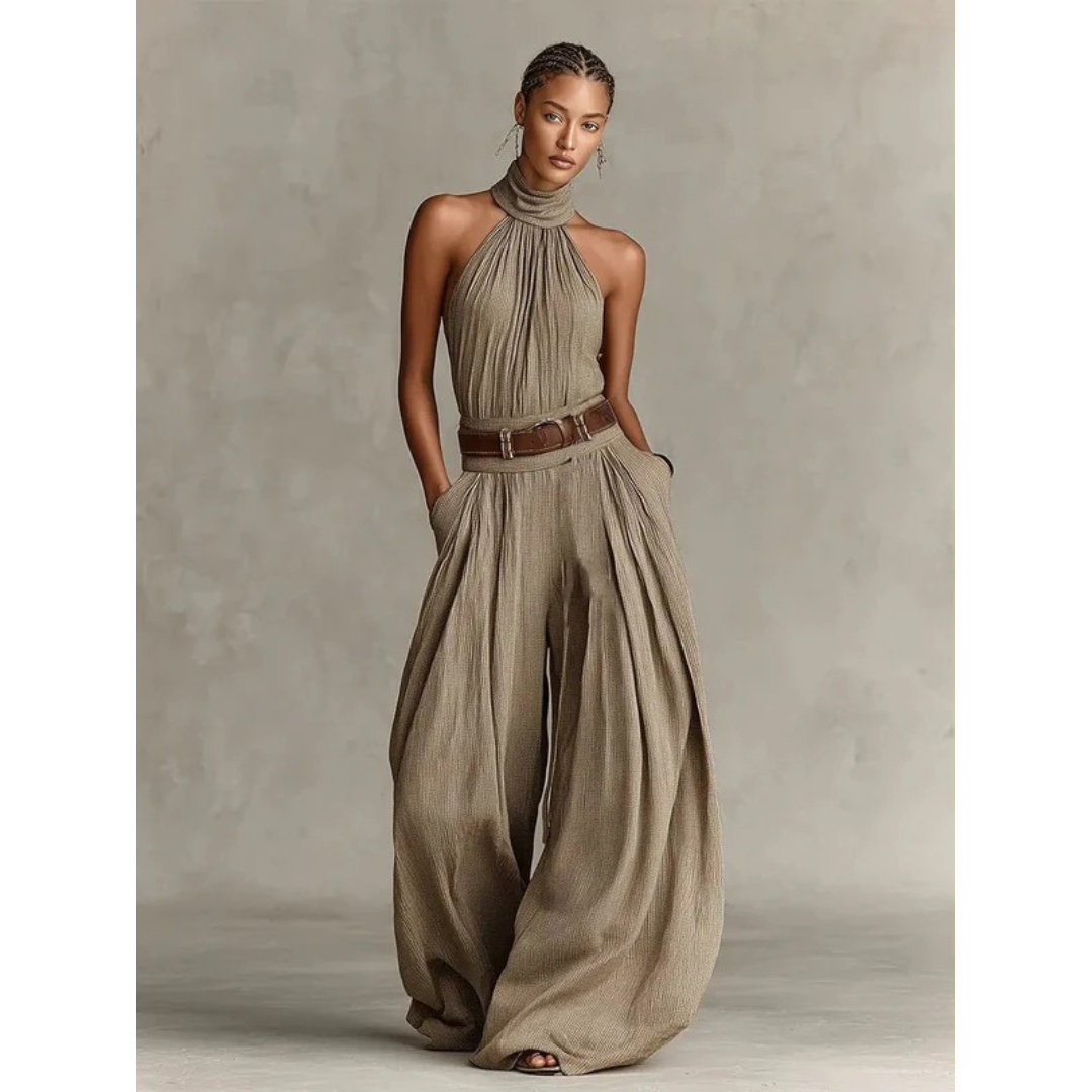 Nuri | Damen Taupe Neckholder Jumpsuit