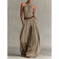 Nuri | Damen Taupe Neckholder Jumpsuit