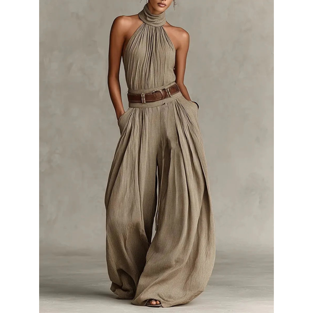 Nuri | Damen Taupe Neckholder Jumpsuit