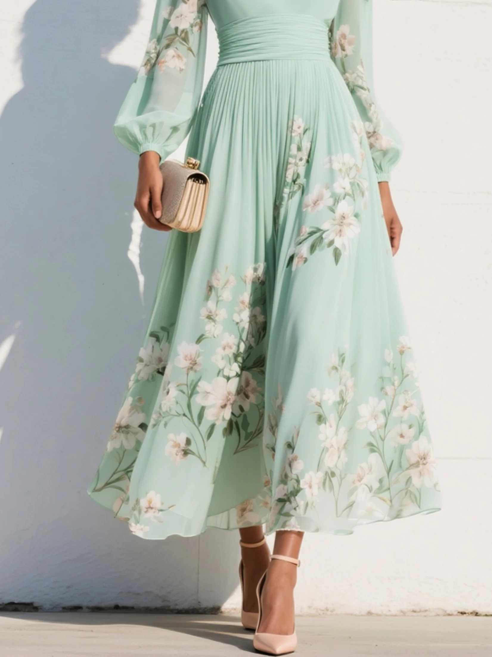 Ondine | Damen Blumenkleid Midikleid Langarm