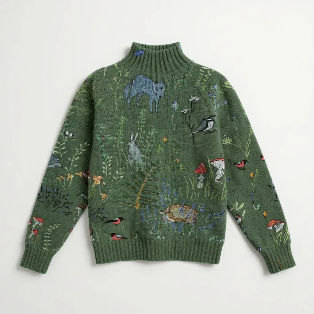 HANA | GEMÜTLICHER STRICKPULLOVER MIT WALDMOTIV