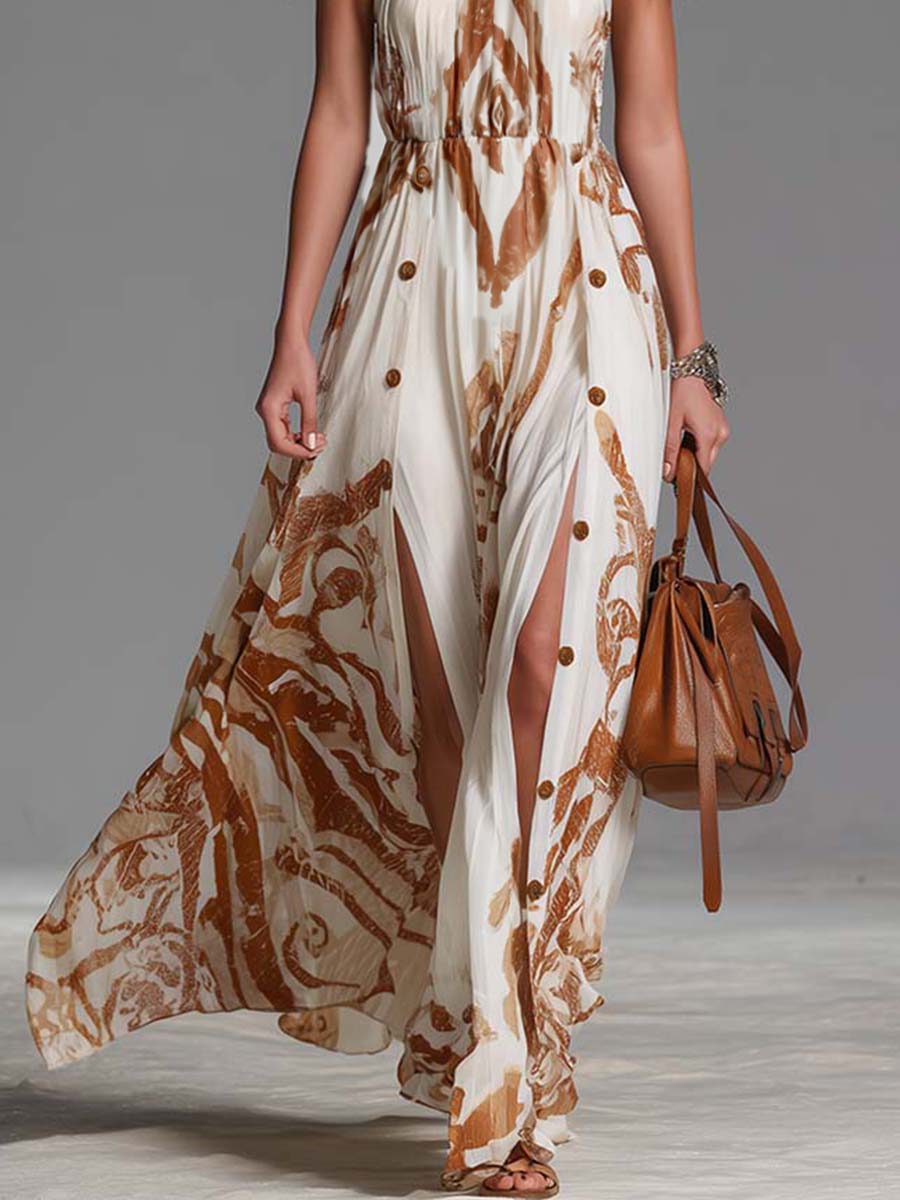 Ophelia | Damen Neckholder Paisley Maxikleid