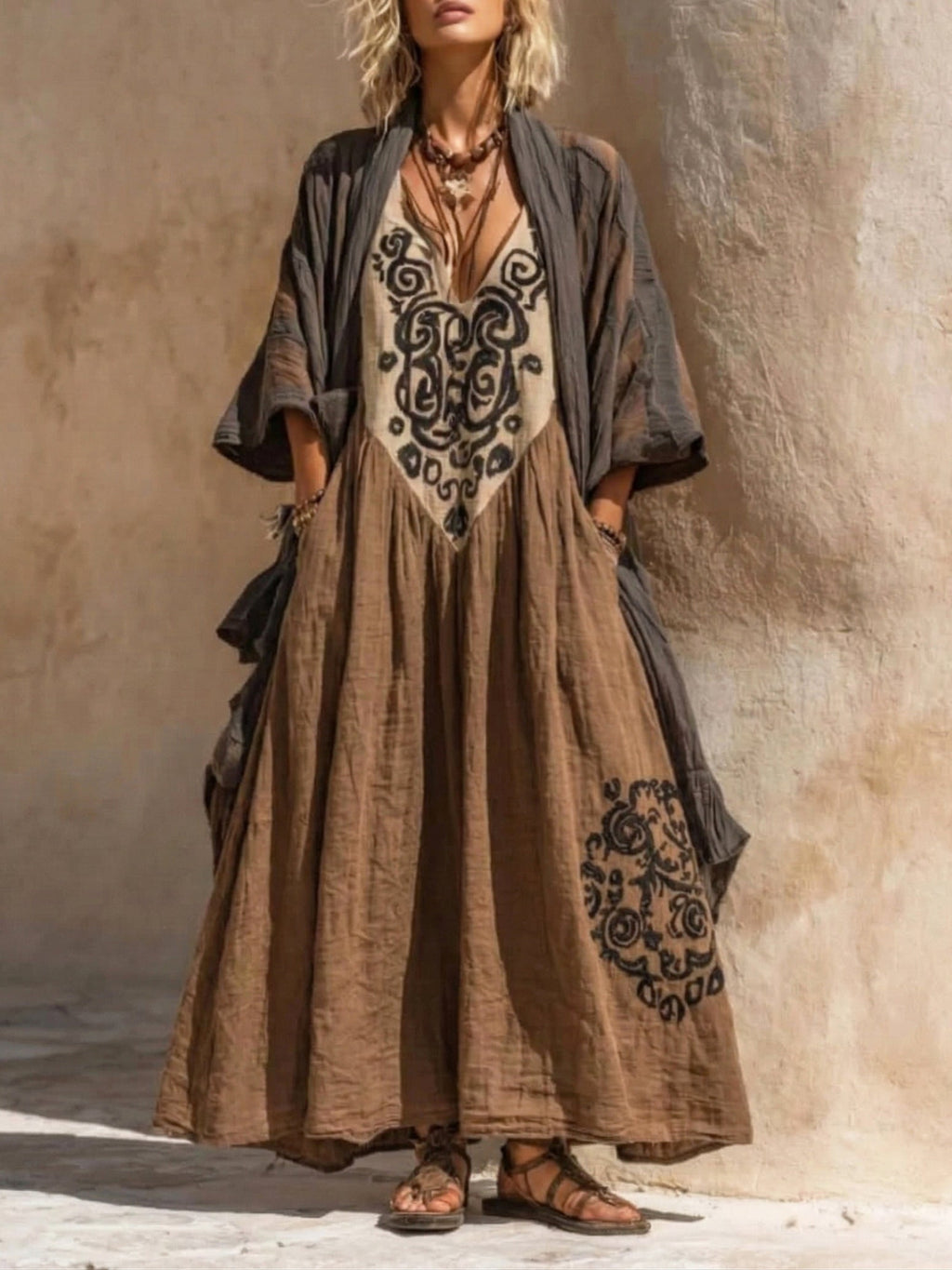 Damen Sommer Zweiteiler Bohemian Maxikleid
