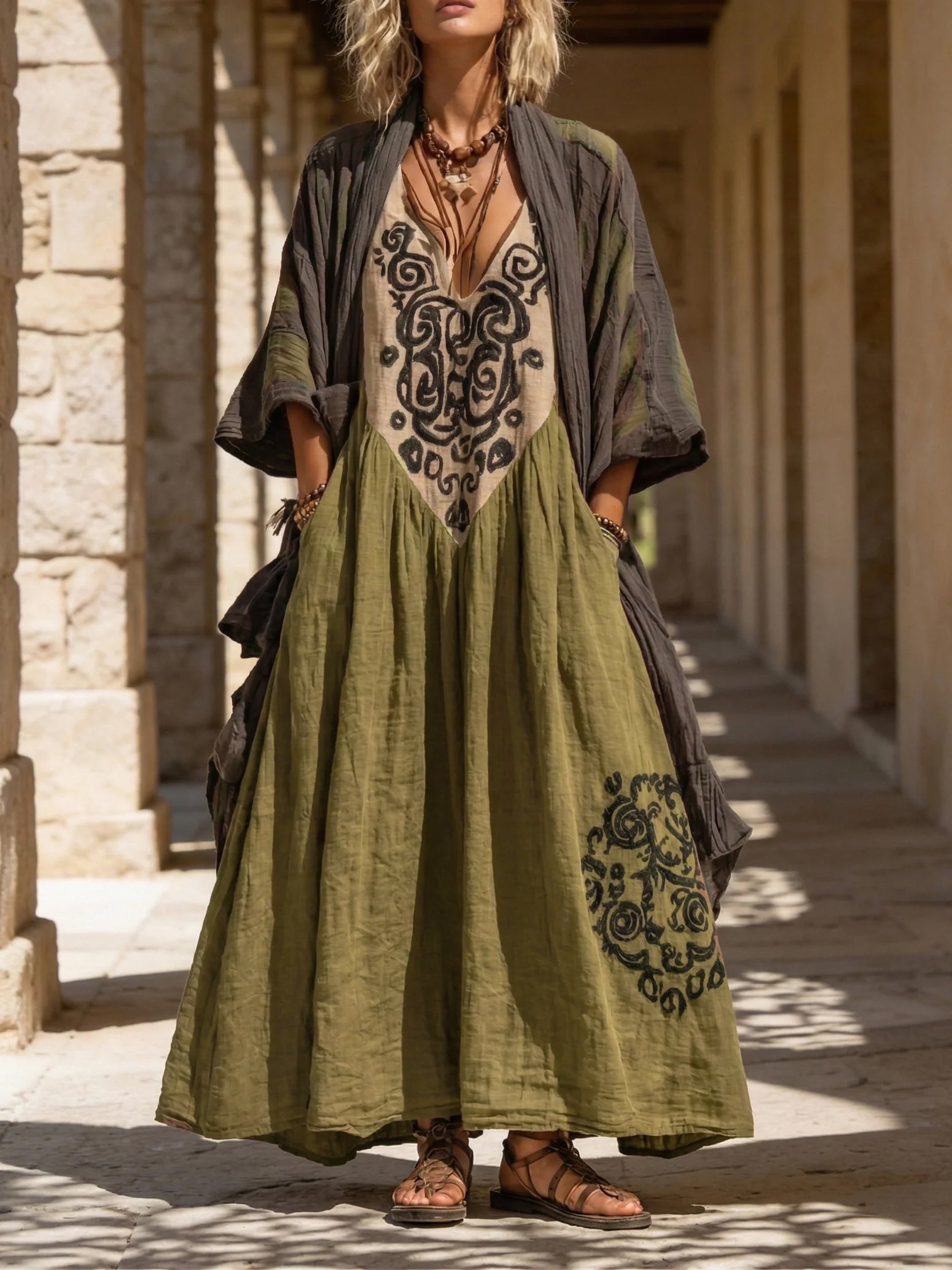 Damen Sommer Zweiteiler Bohemian Maxikleid