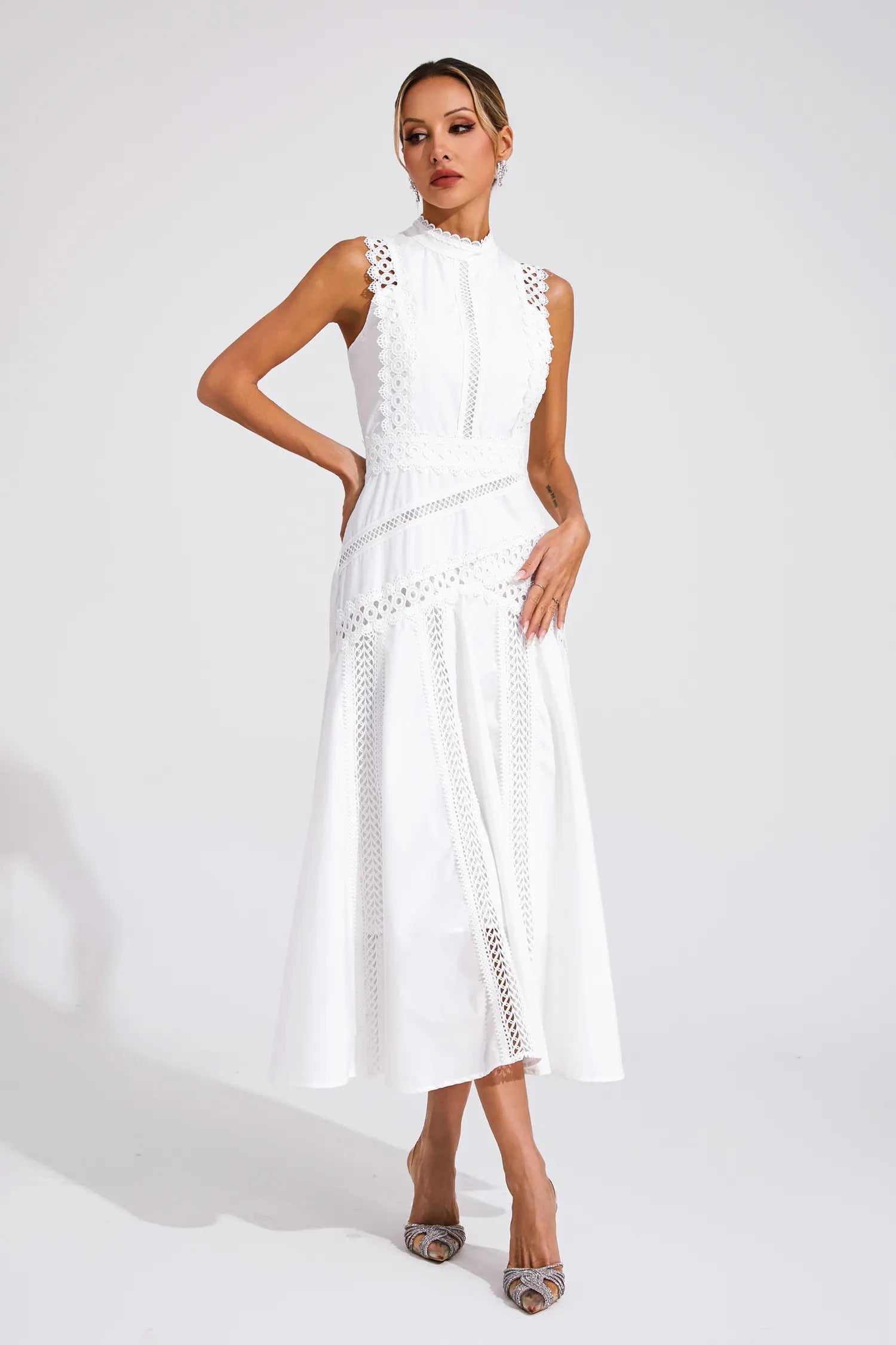 Ottaviana | Damen Ärmelloses Midi Spitzenkleid Gelb