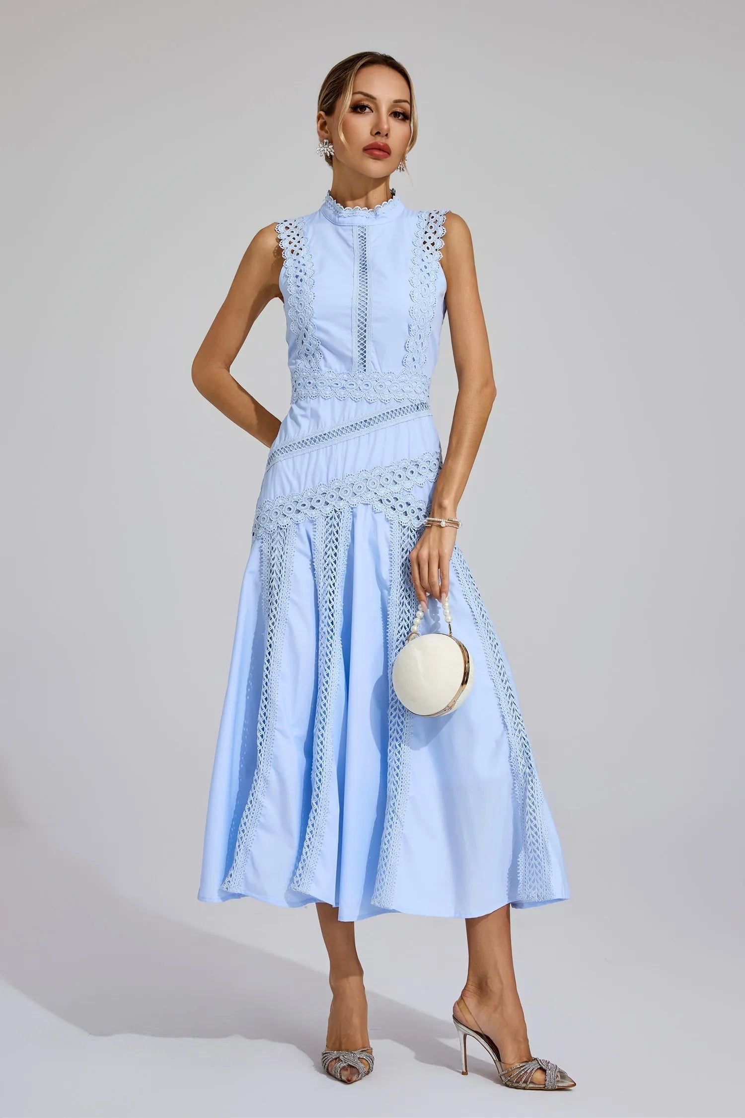 Ottaviana | Damen Ärmelloses Midi Spitzenkleid Gelb