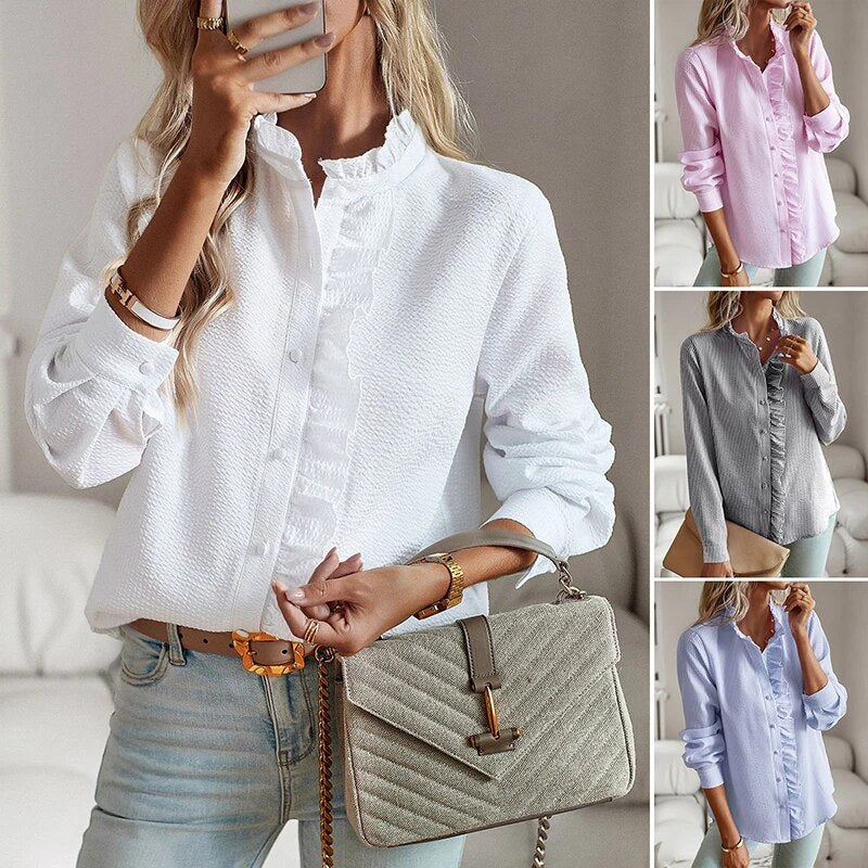 Damen Geknöpft Elegant Gestreift Bluse