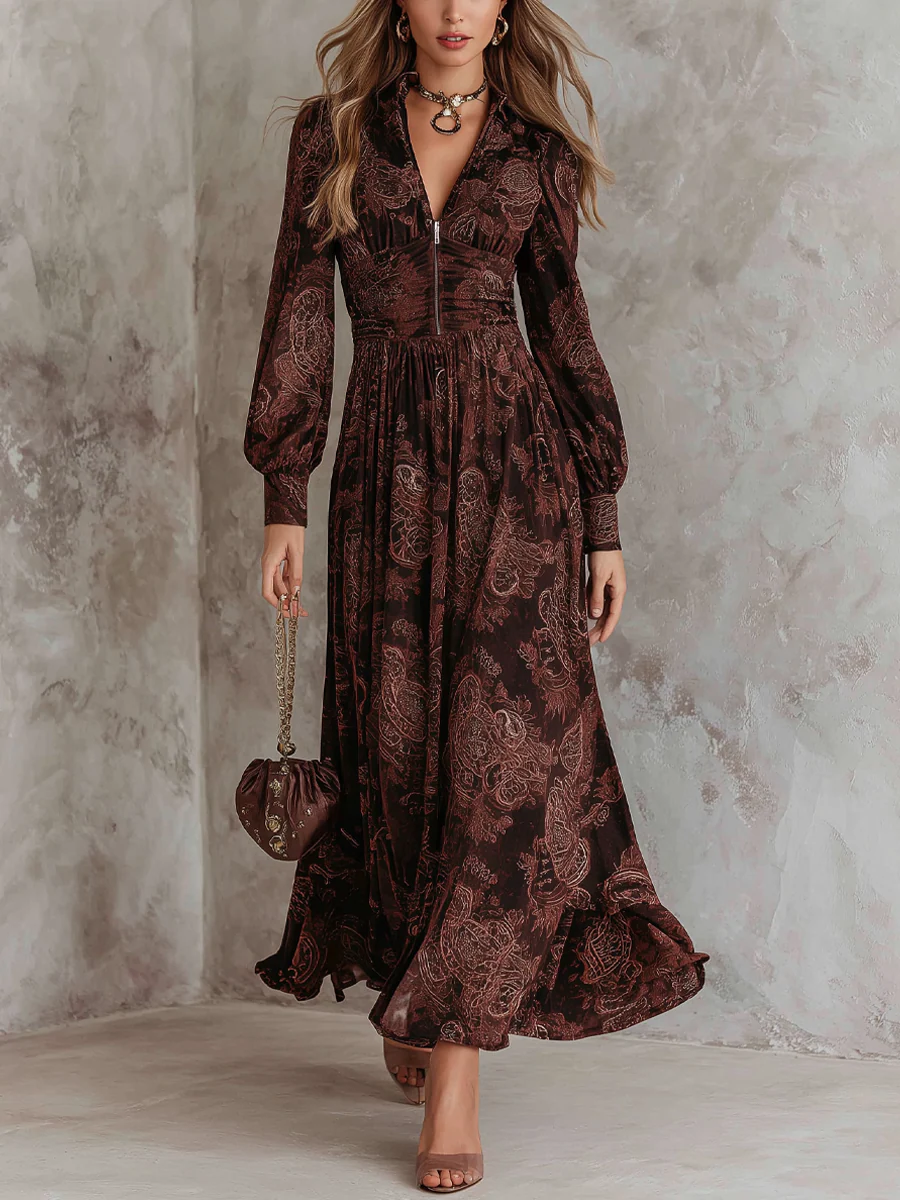 Elisa | Paisley-Printed Maxi-Kleid mit Reißverschluss Fall wedding