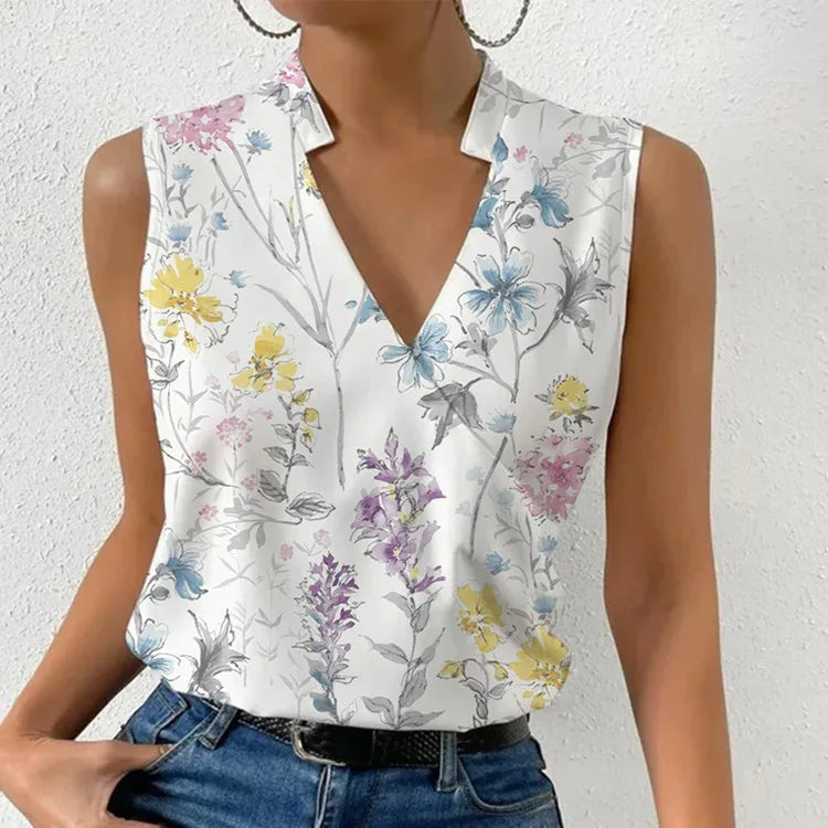 Paloma | Damen Ärmellose V-Ausschnitt Bluse Floral