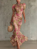 Penelope | Damen Blumen Puffärmel Maxikleid