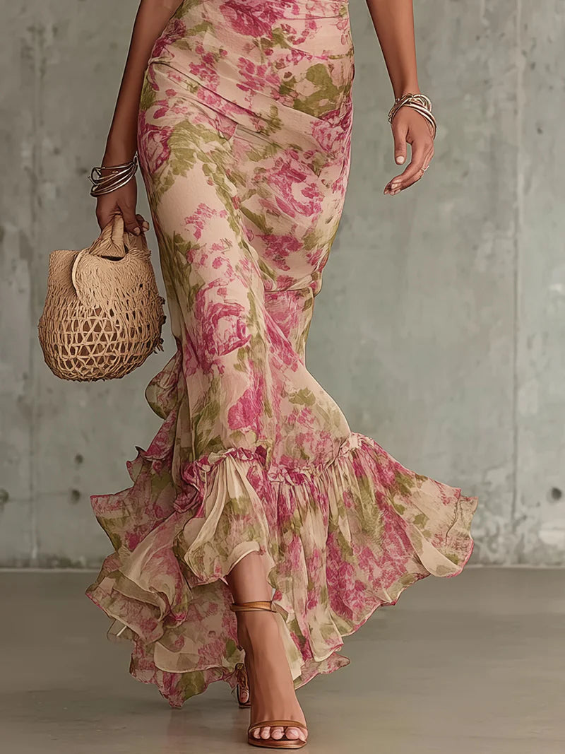 Penelope | Damen Blumen Puffärmel Maxikleid