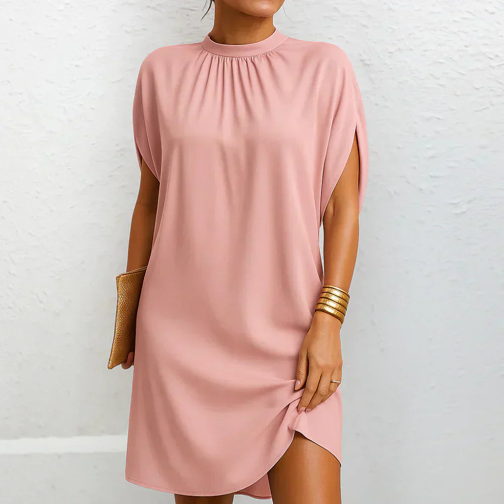 Damen Sommer Elegant Hochgeschlossen Midikleid