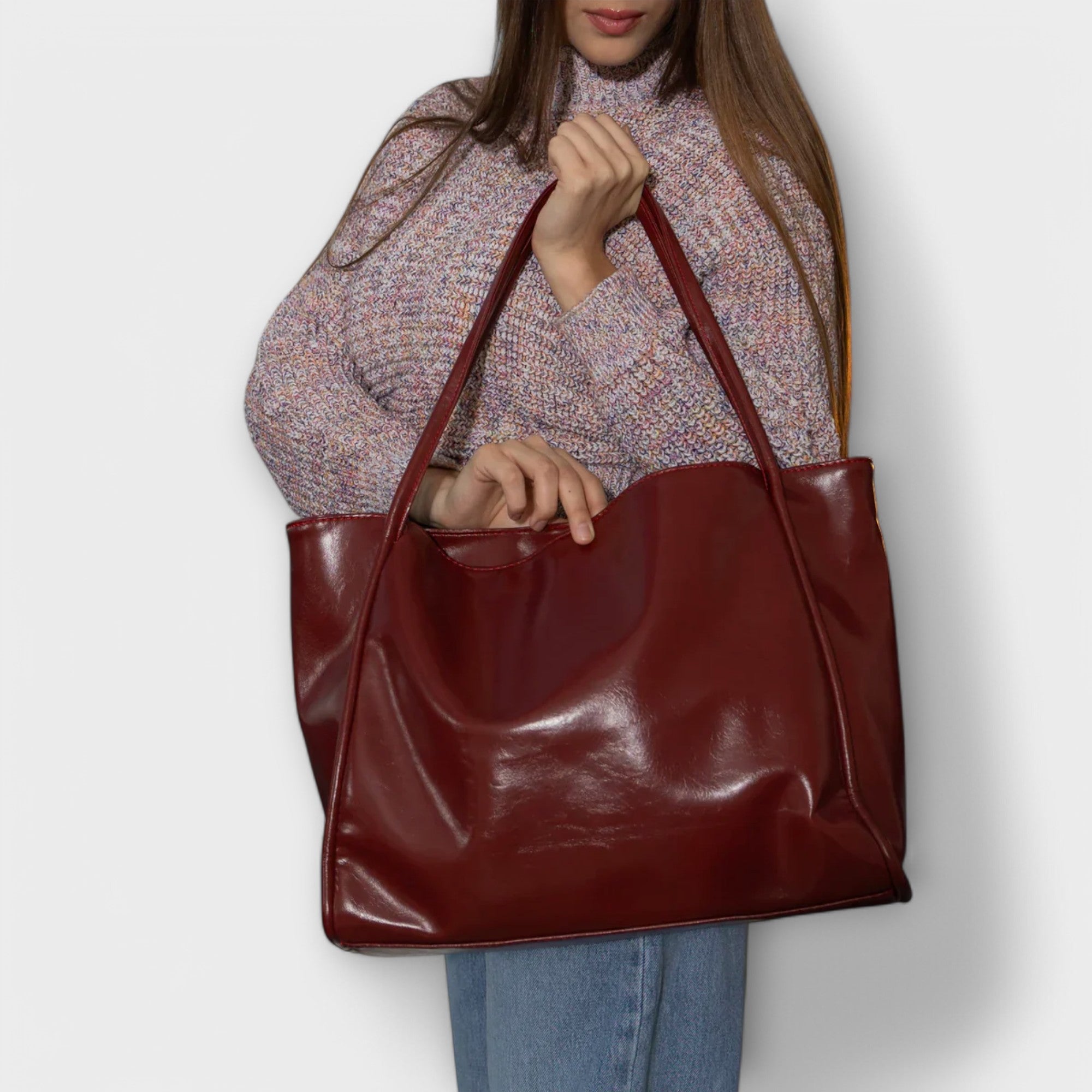 Damen Klassische Handtasche mit Reißverschluss und Tragegriffen