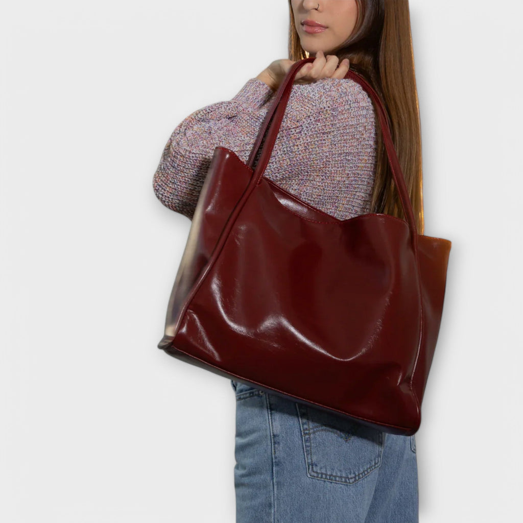 Damen Klassische Handtasche mit Reißverschluss und Tragegriffen