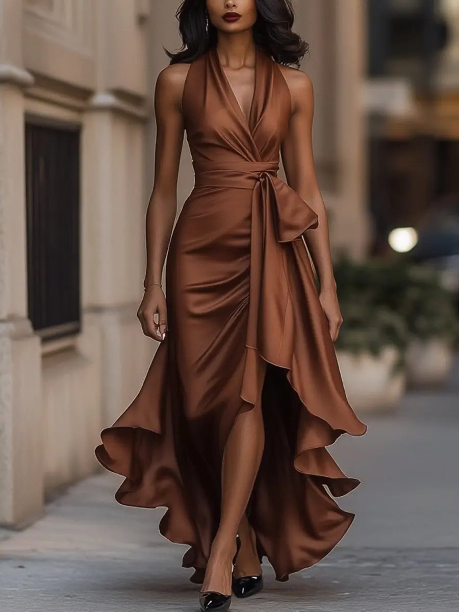 Raphaela | Damen Neckholder Wickel Abendkleid