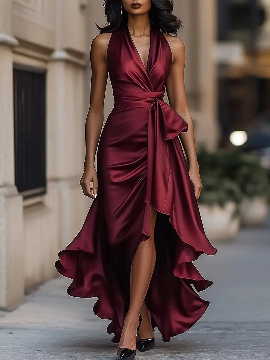 Raphaela | Damen Neckholder Wickel Abendkleid