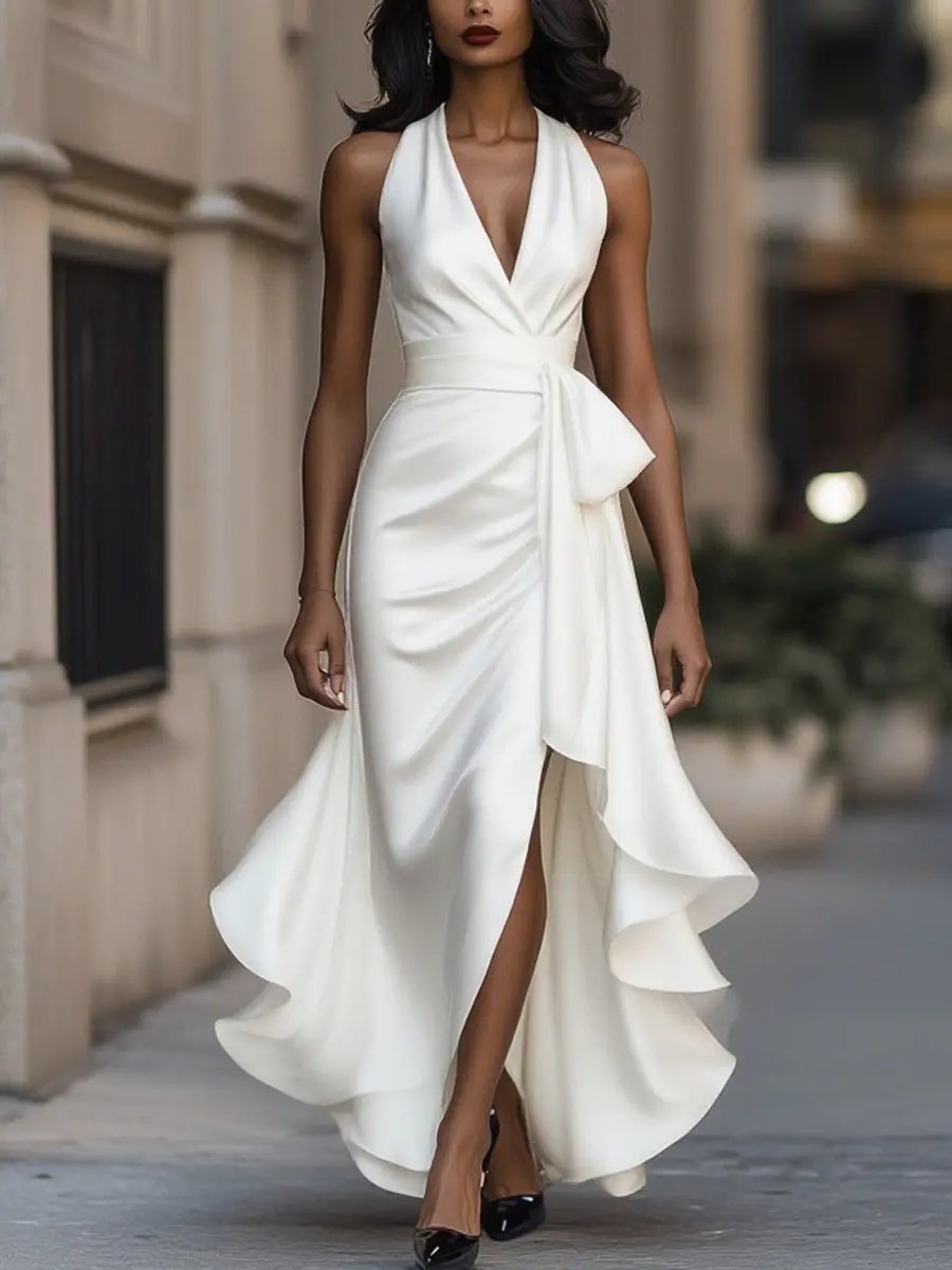 Raphaela | Damen Neckholder Wickel Abendkleid