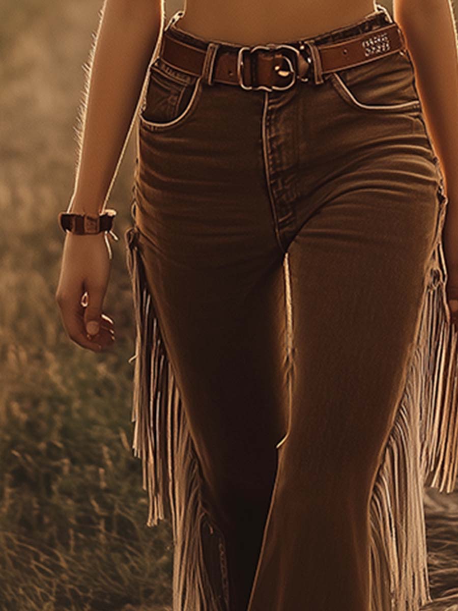 Romilda | Damen Fransen Schlaghosen Bootcut Jeans
