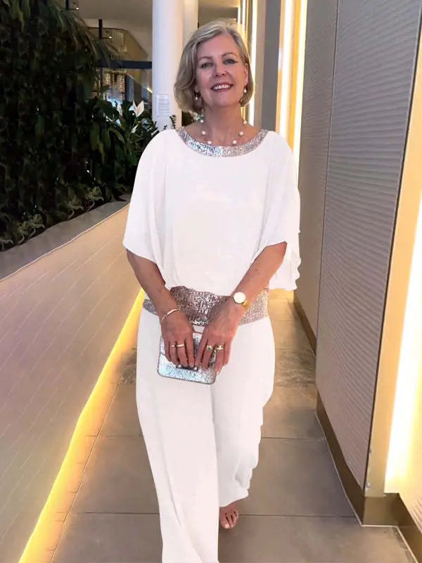 Romy | Damen Zweiteiler Abendmode Pailletten Set