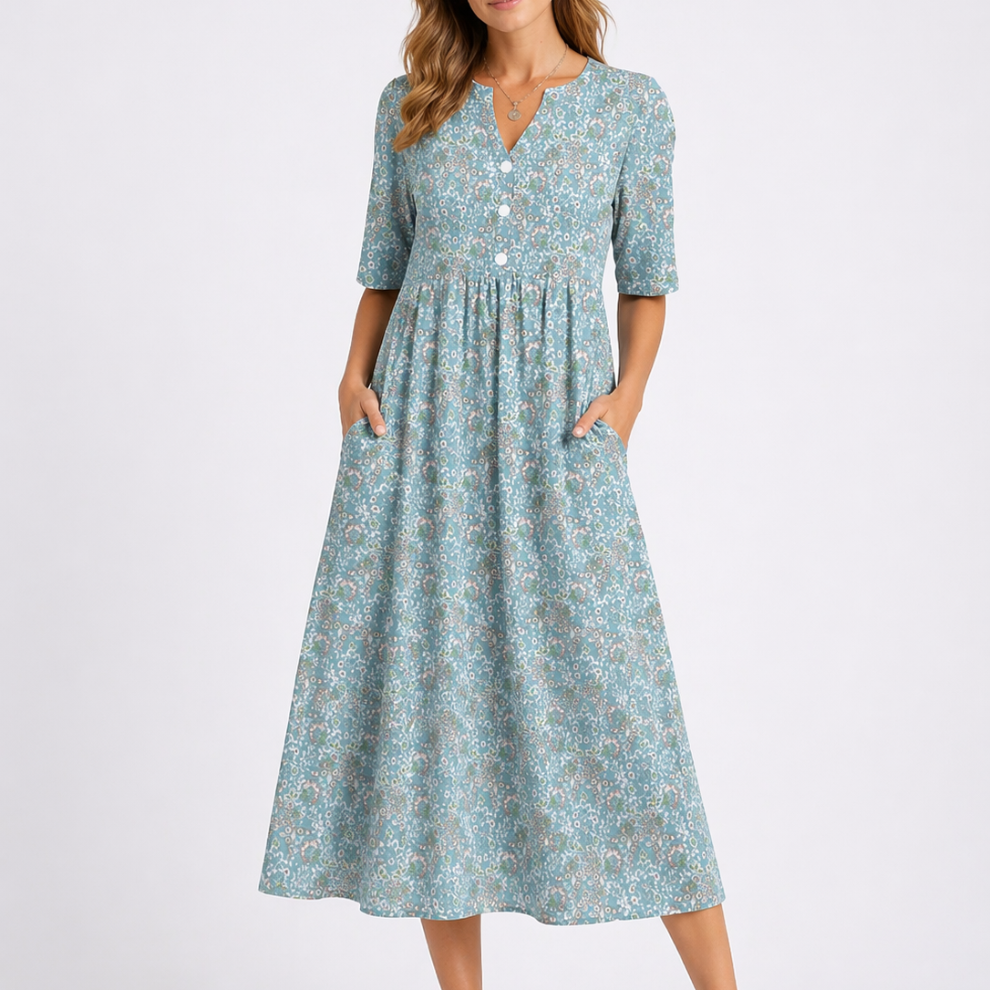 Rosalie | Damen Blumenkleid Midi mit V-Ausschnitt