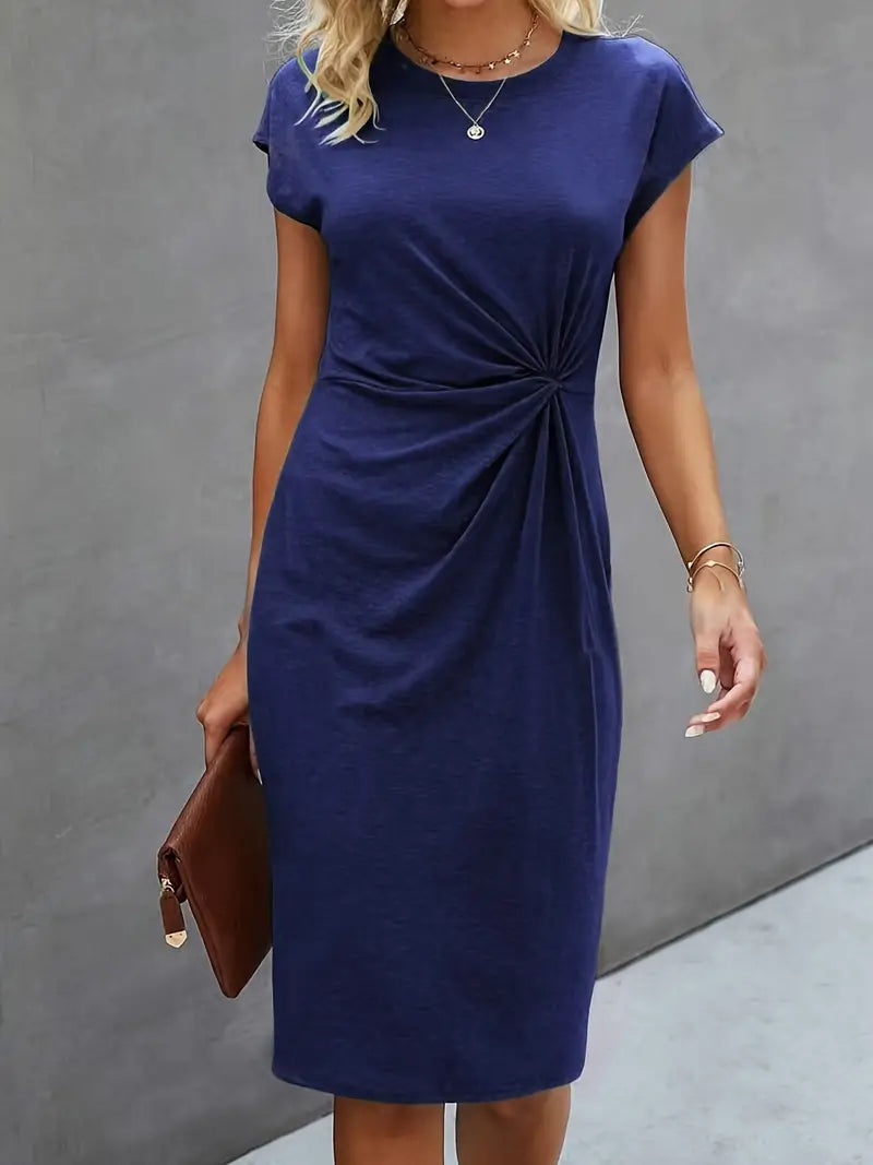 Rosemarie | Damen Kurzarm Midikleid mit Twist Detail